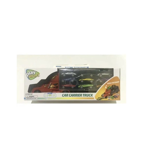 New Play Right 12 Piece Car Carrier Truck Built In Ramp & 9 Cars Ages 4+ - Picture 1 of 10